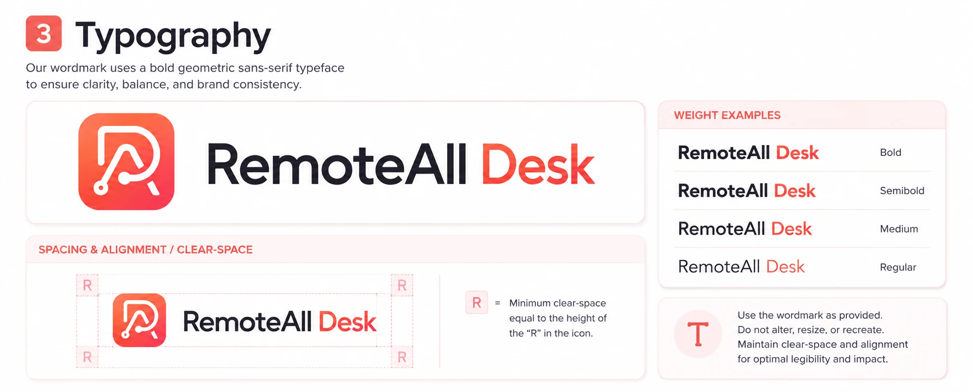 RemoteAll Desk wordmark typography spec — font stack, weight, size and spacing