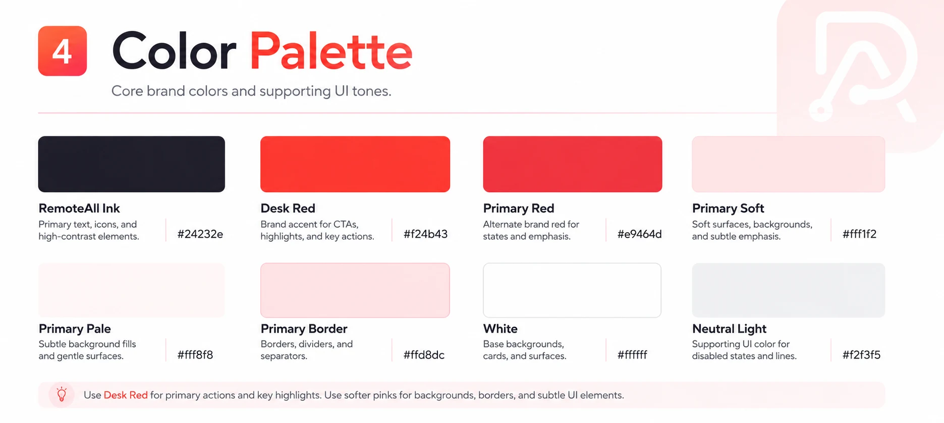 Shared product red palette — brand red and primary UI red tones with hex codes