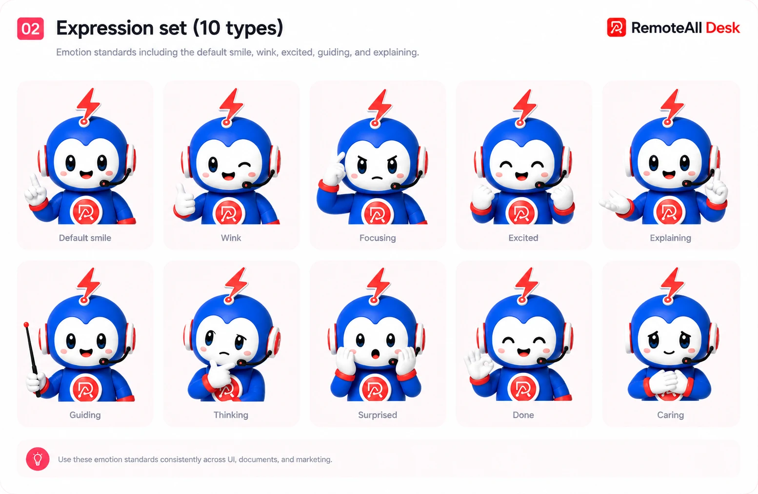 Expressions — emotion variations of the mascot