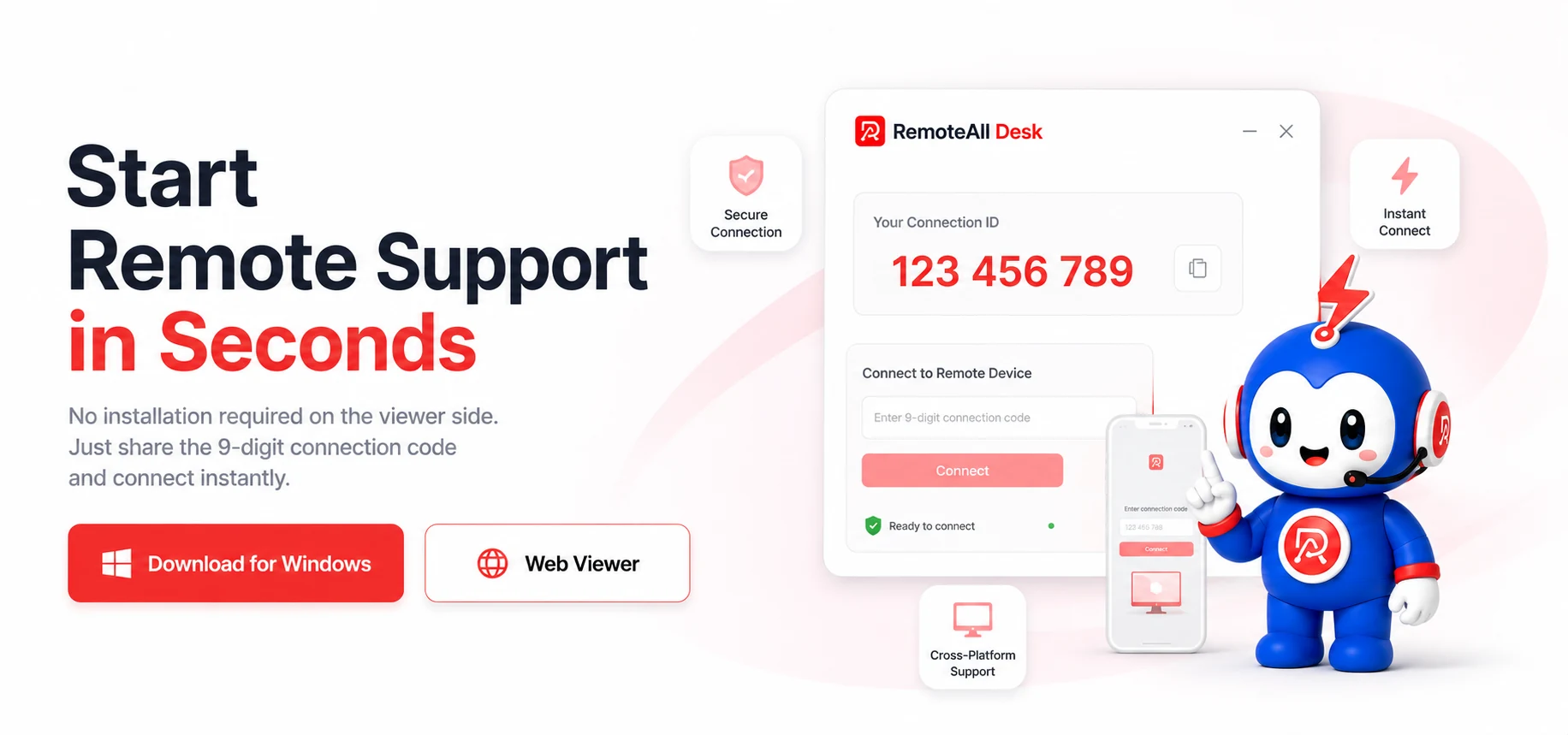 Start remote support in seconds — download RemoteAll Desk for Windows