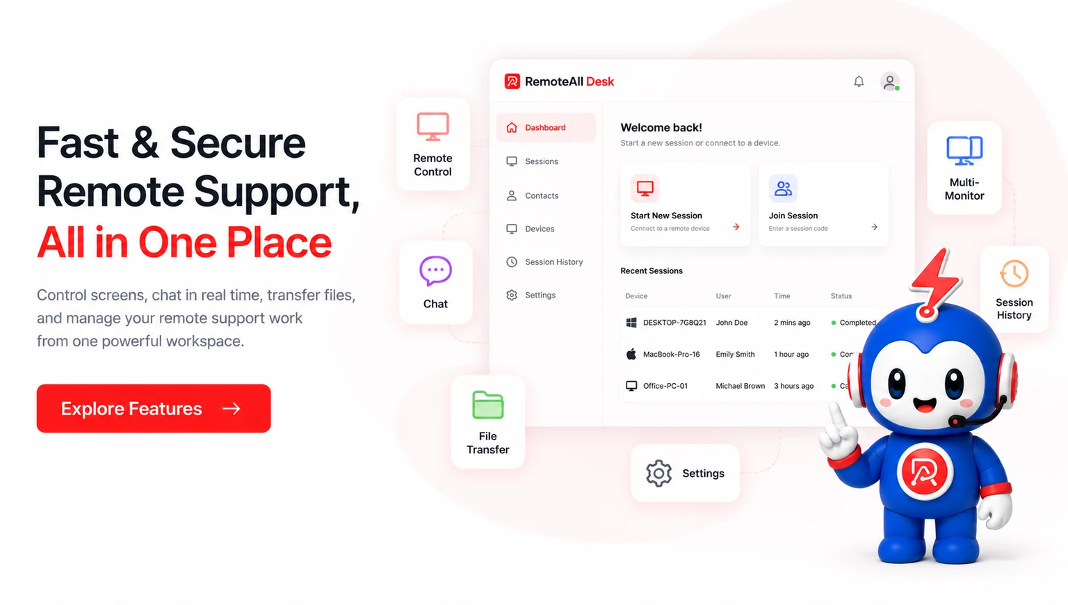 Fast & secure remote support, all in one place