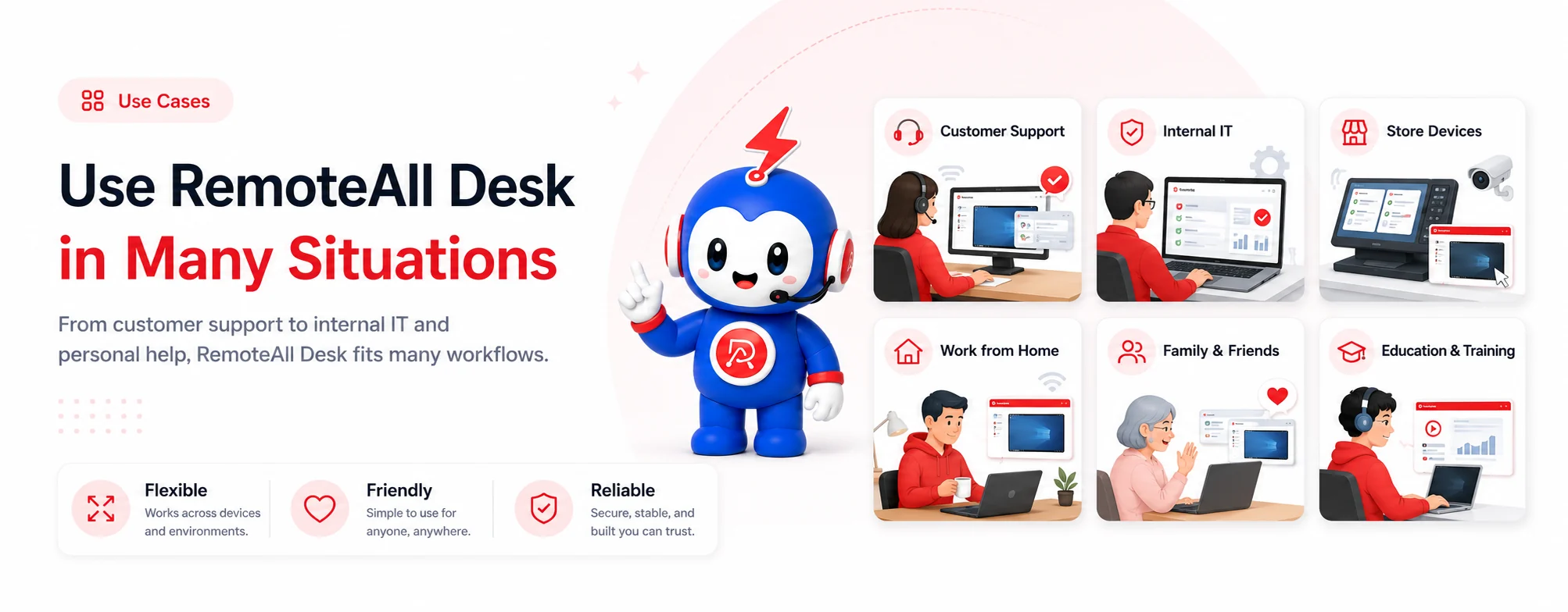 Use RemoteAll Desk in many situations — support, IT, remote work and more.