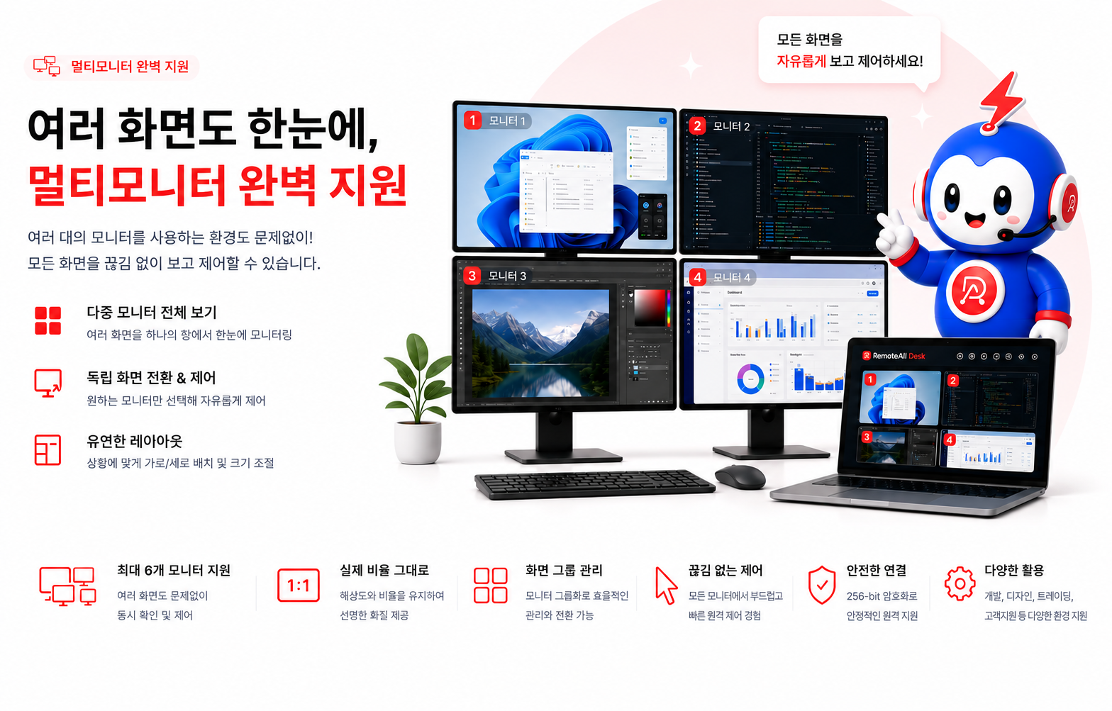 멀티모니터 완벽 지원, 여러 화면도 한눈에