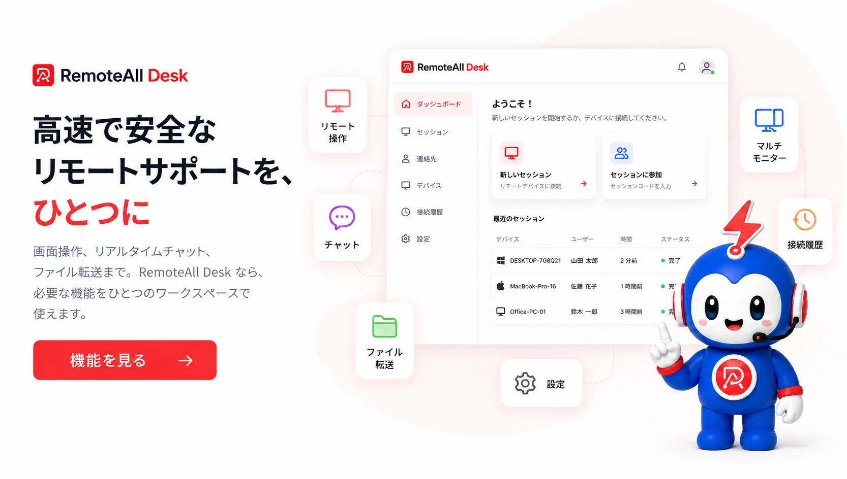 高速で安全なリモートサポートを、ひとつに