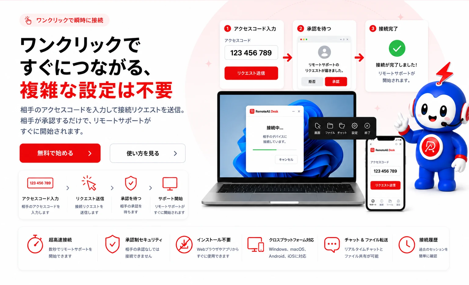 ワンクリックですぐにつながる、複雑な設定は不要