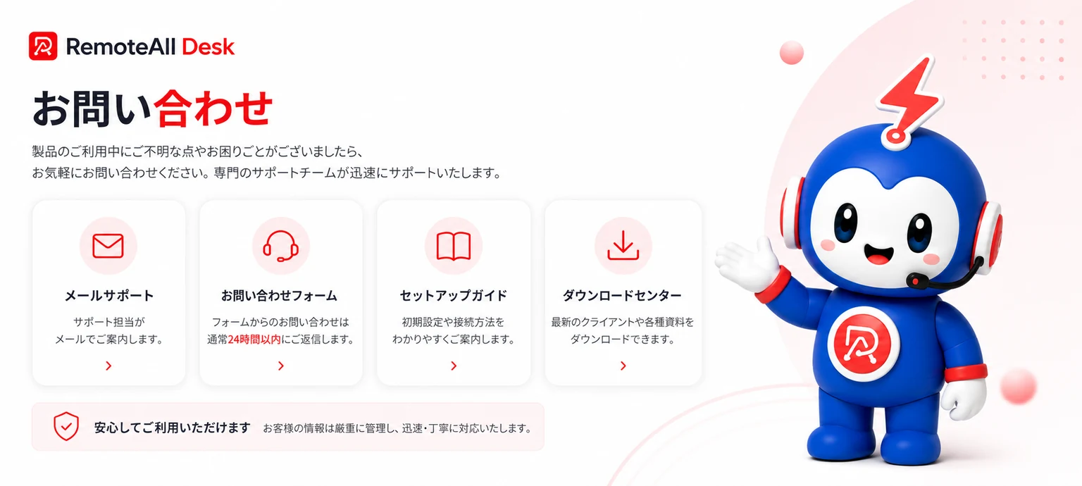 お問い合わせ — メール・電話・チャット・リモートサポート